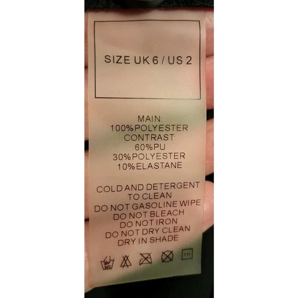 Maniere De Voir Black Woven Vegan Leather Overlay Shirt Dress Size 2 NWT - Picture 7 of 9